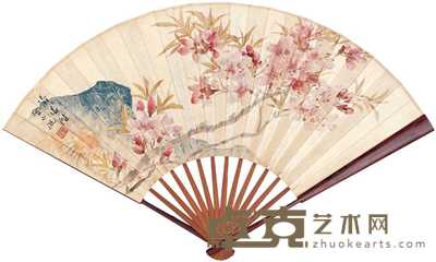 张辛稼 马伯乐 桃花 书法 扇面 55×20cm